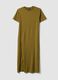 Abito midi verde in cotone elasticizzato con spacco laterale_4