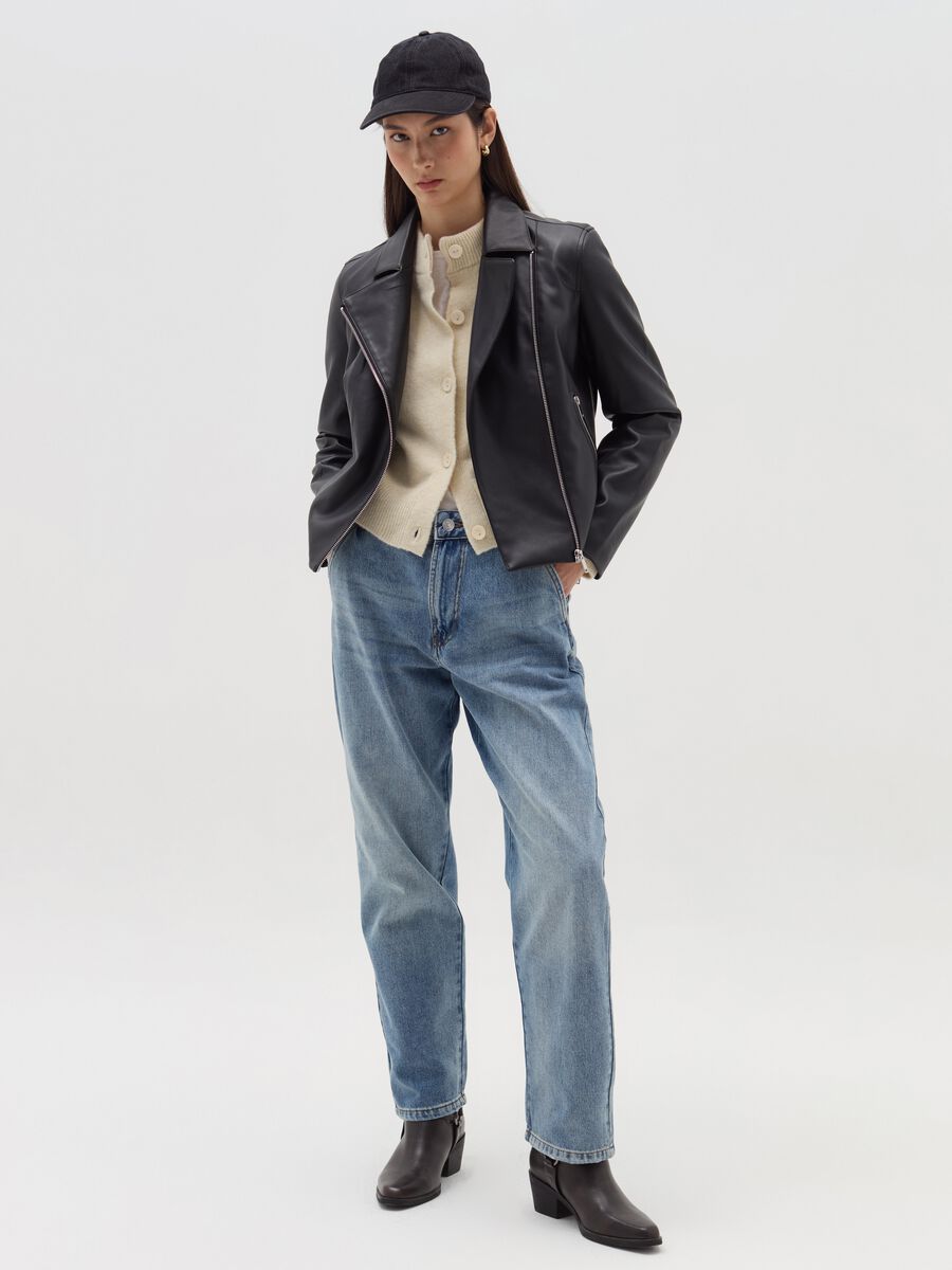 Glossy-effect biker jacket with zip_1