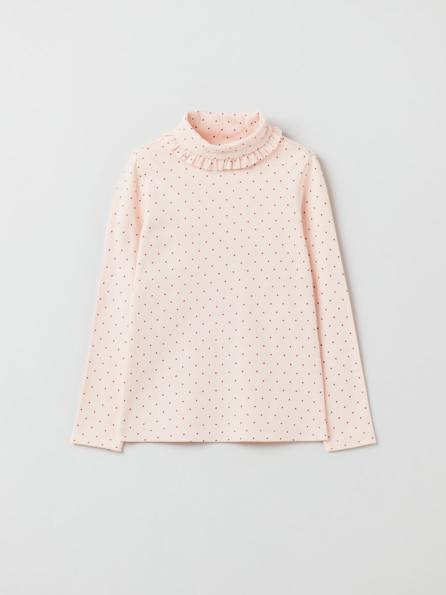 Turtle-neck t-shirt with polka dots print_0