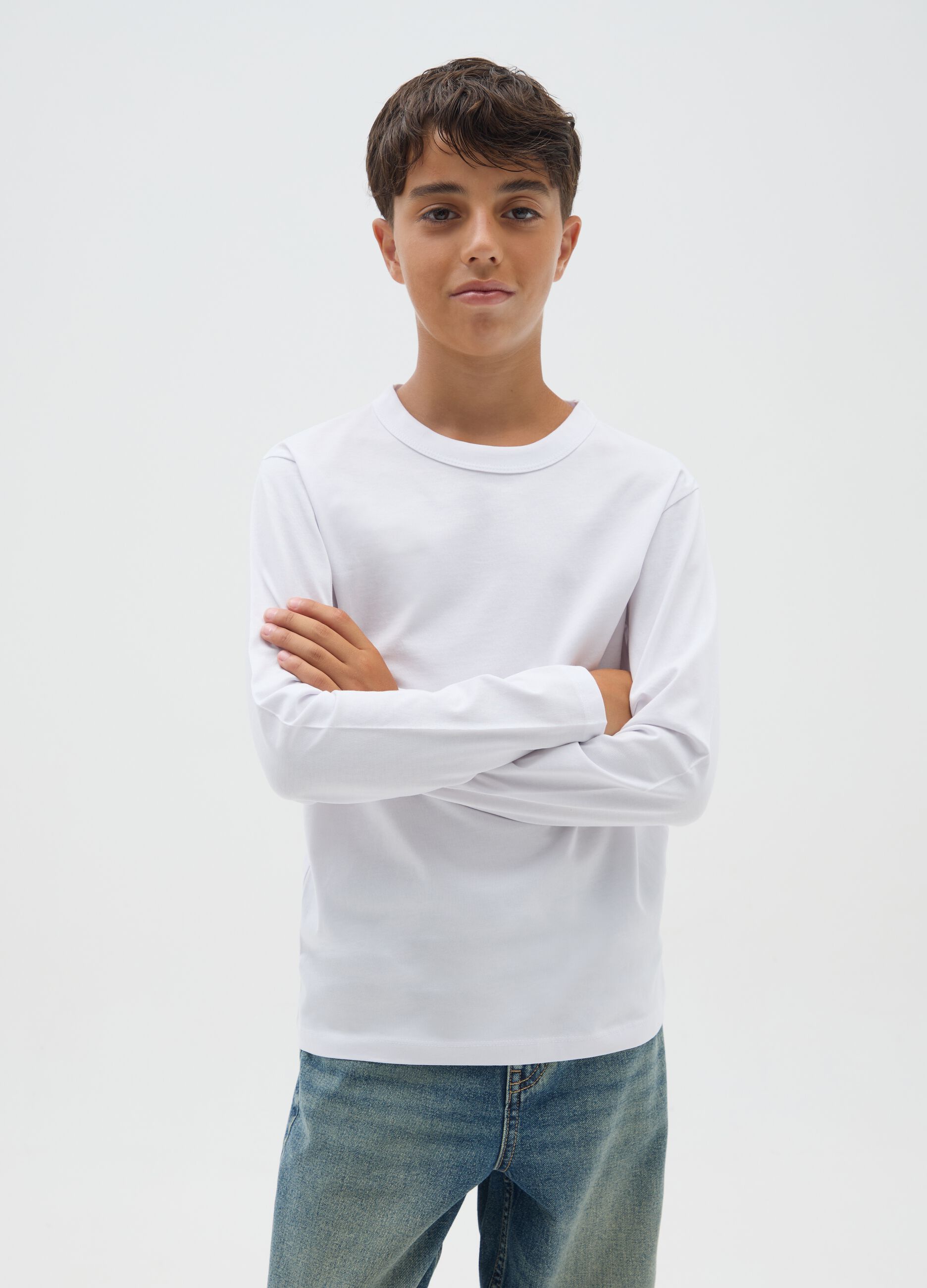 Boys' pure cotton white regular fit t-shirt