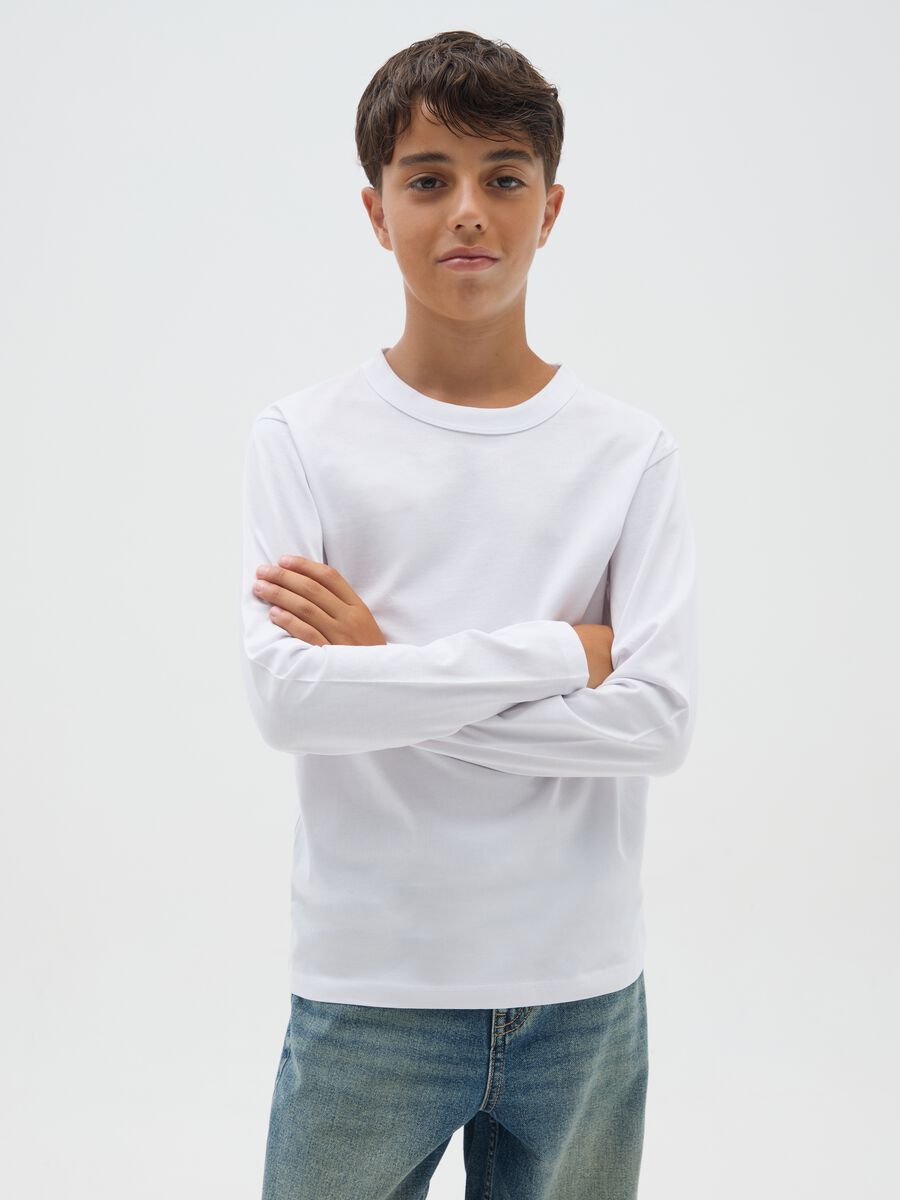 Boys' pure cotton white regular fit t-shirt_0
