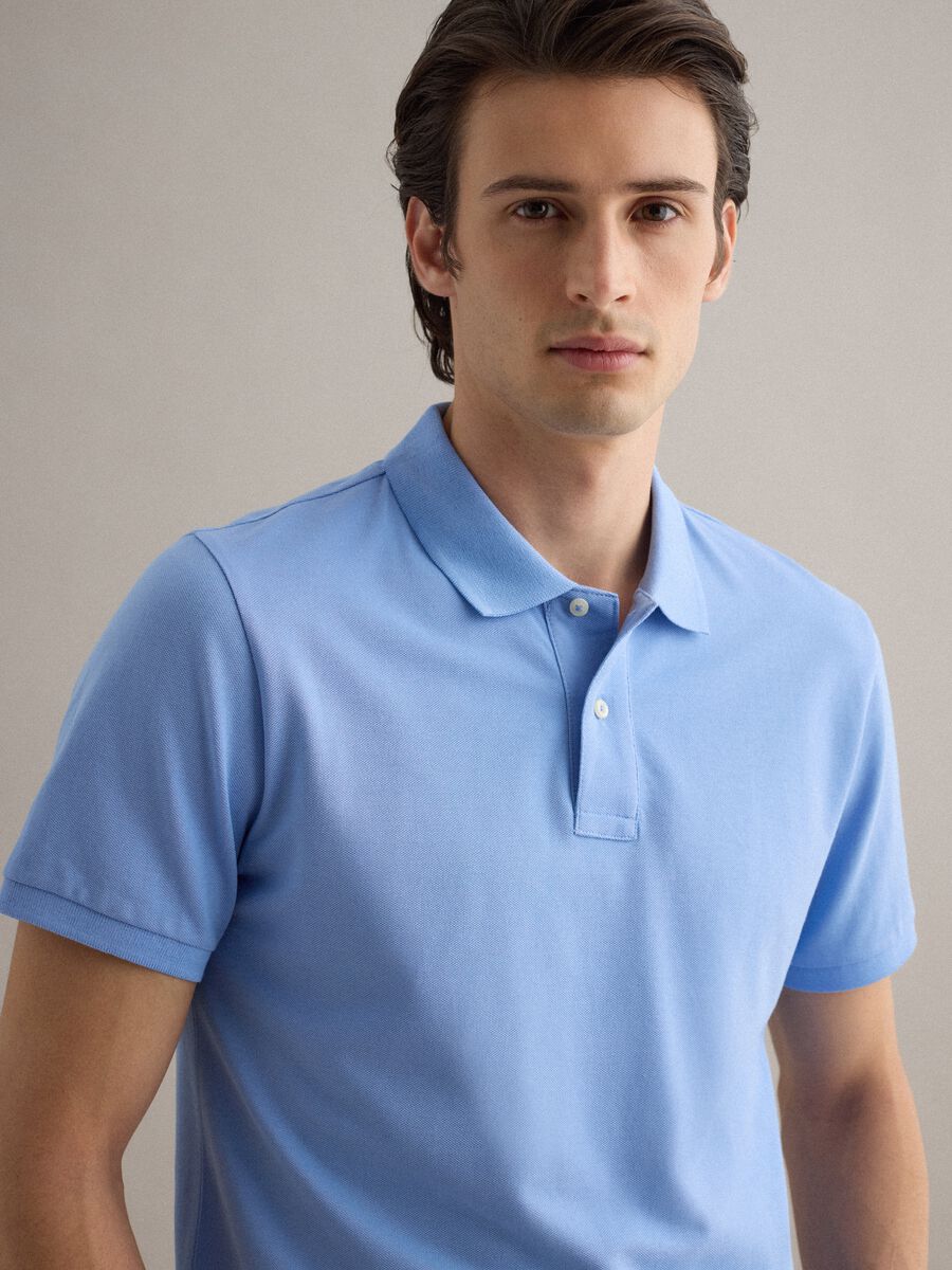 Polo a maniche corte in puro cotone azzurra regular fit_0