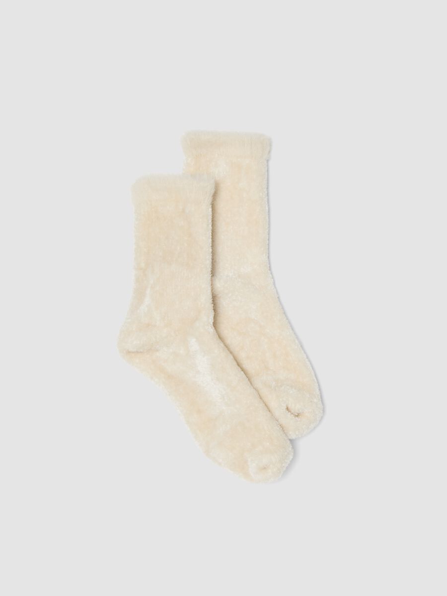 White plush-effect stretch-fabric socks_0