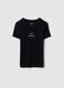 Fitted black cotton blend T-shirt for girls with phrase_0