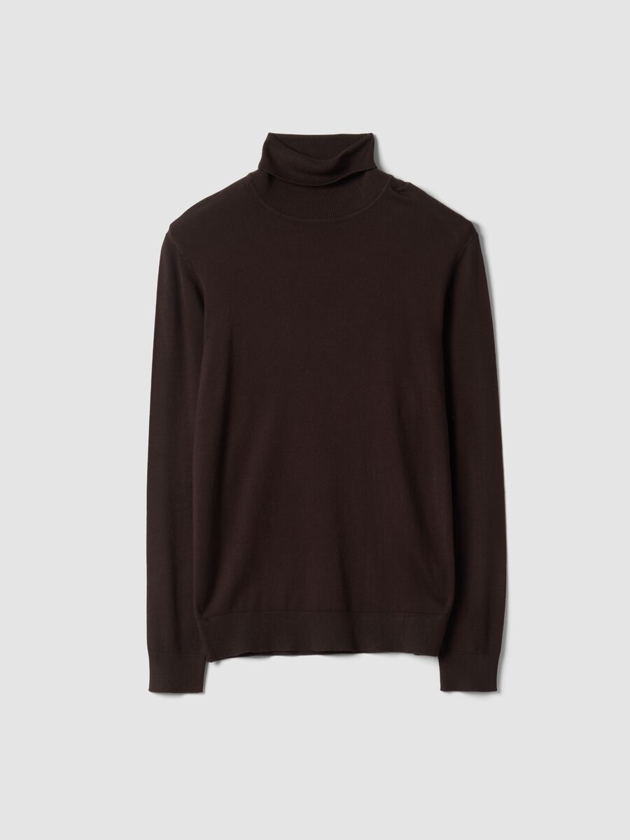 Brown viscose-blend roll-neck jumper_0