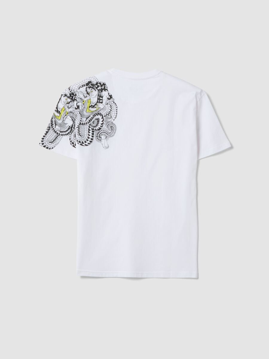 White pure cotton kids' oversized fit t-shirt with snake_1