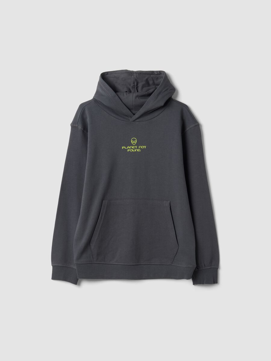 Grey pure cotton hoodie with relaxed-fit print_0