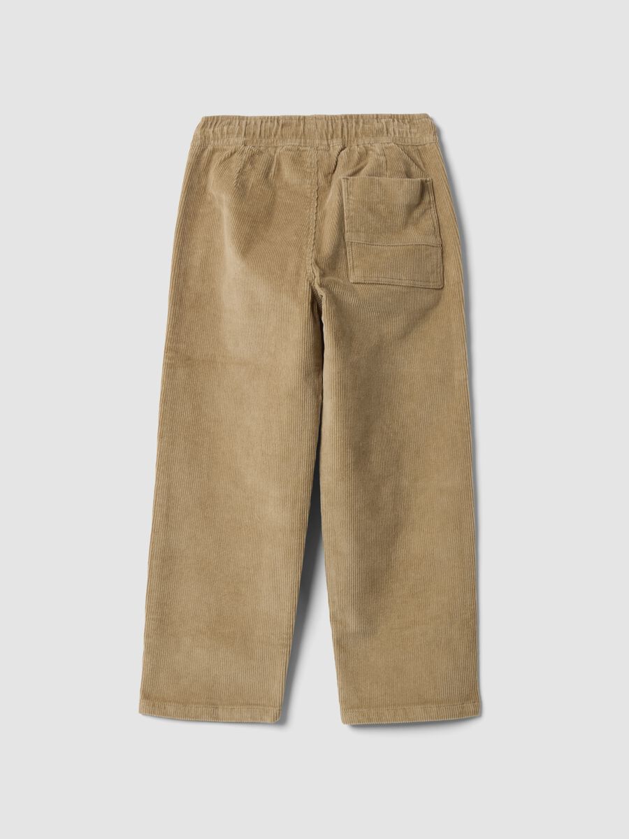 Pantaloni beige in cotone elasticizzato a coste_1