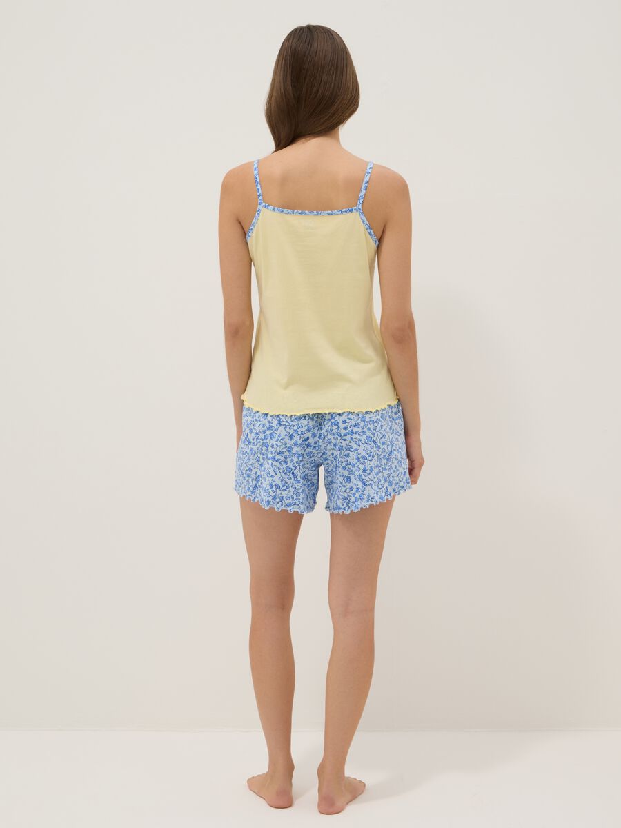 Pigiama giallo in puro cotone con top a spalline sottili regular fit_2
