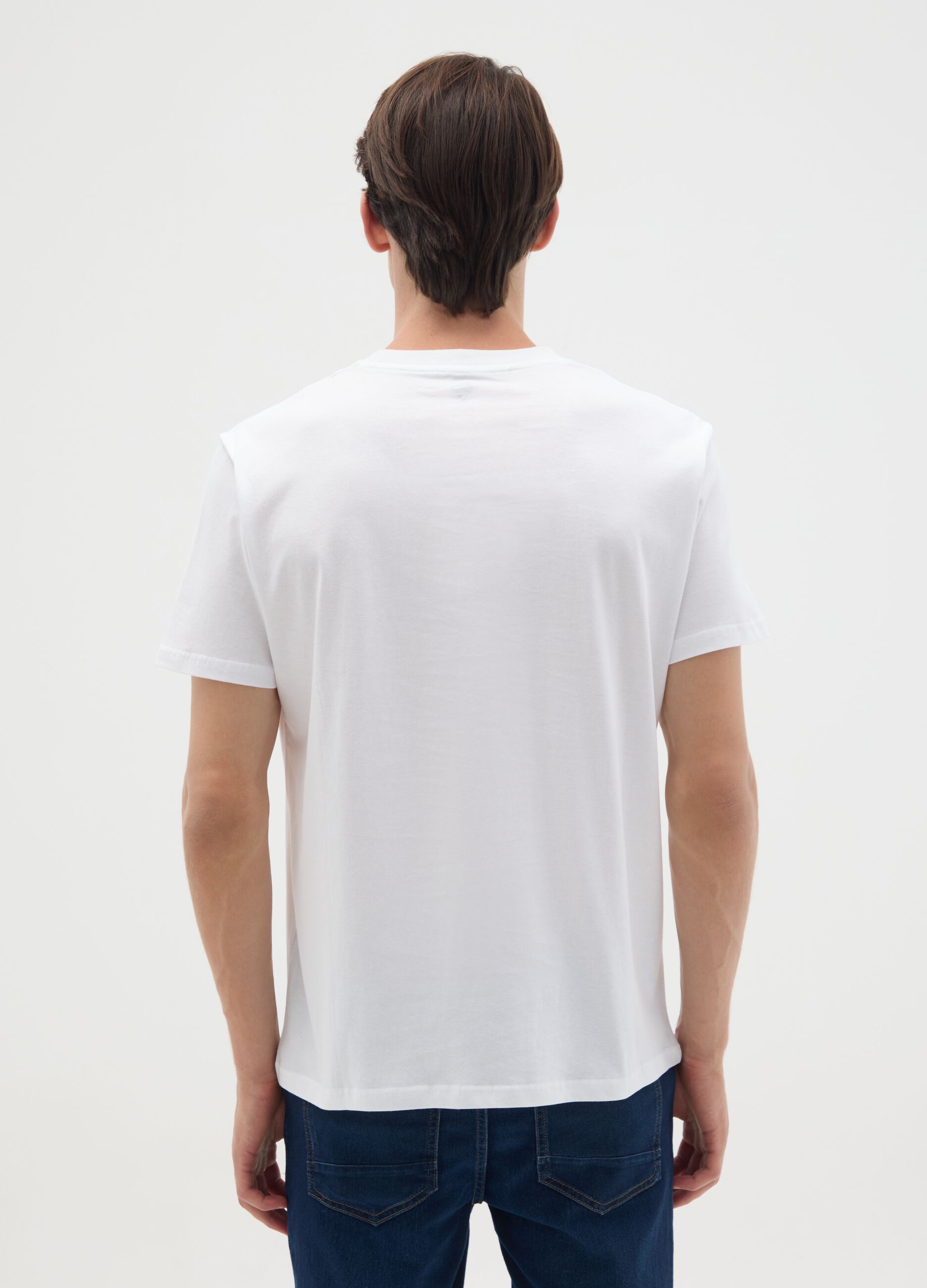 Men's white pure cotton T-shirt with Superman logo