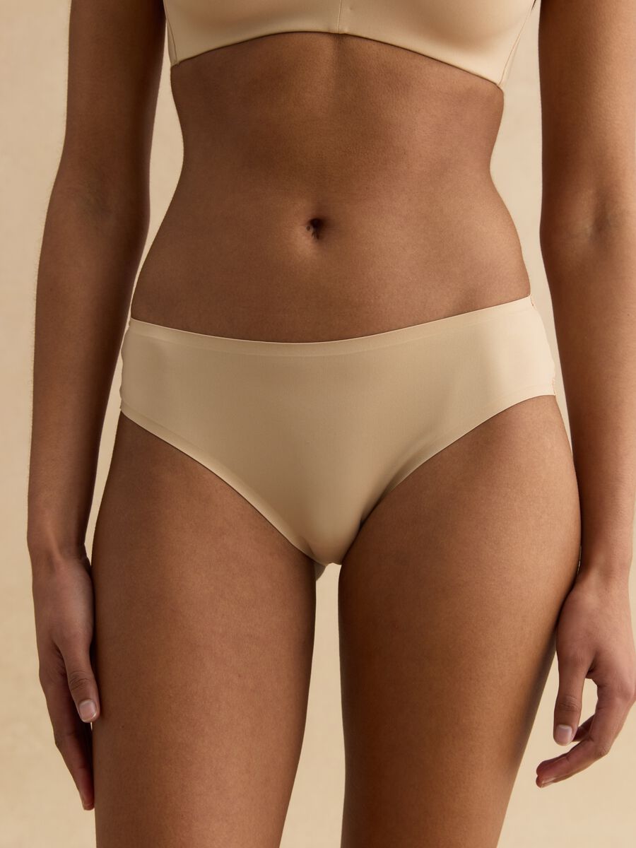 Beige regular fit briefs with lace details_1