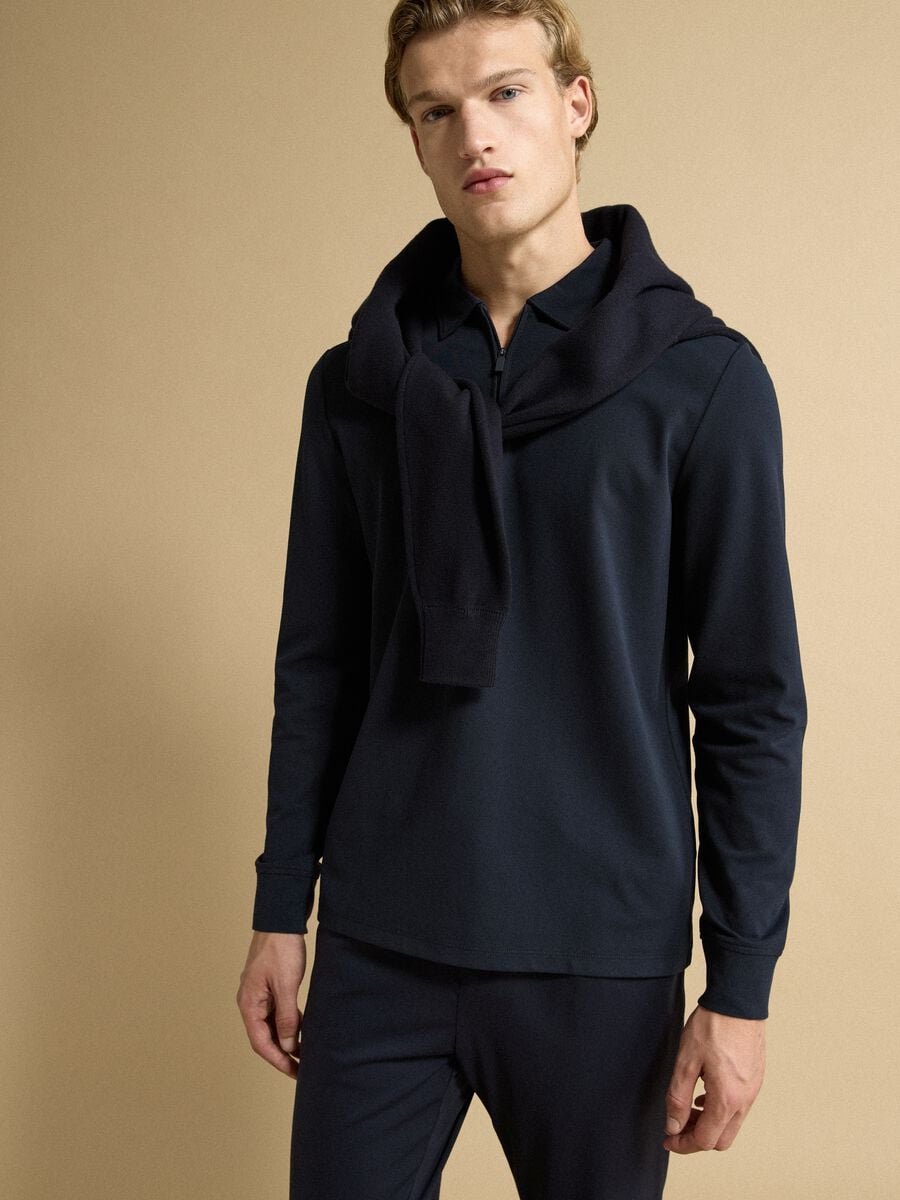 Polo blu in misto cotone piquet elasticizzato Easy dry regular fit_0