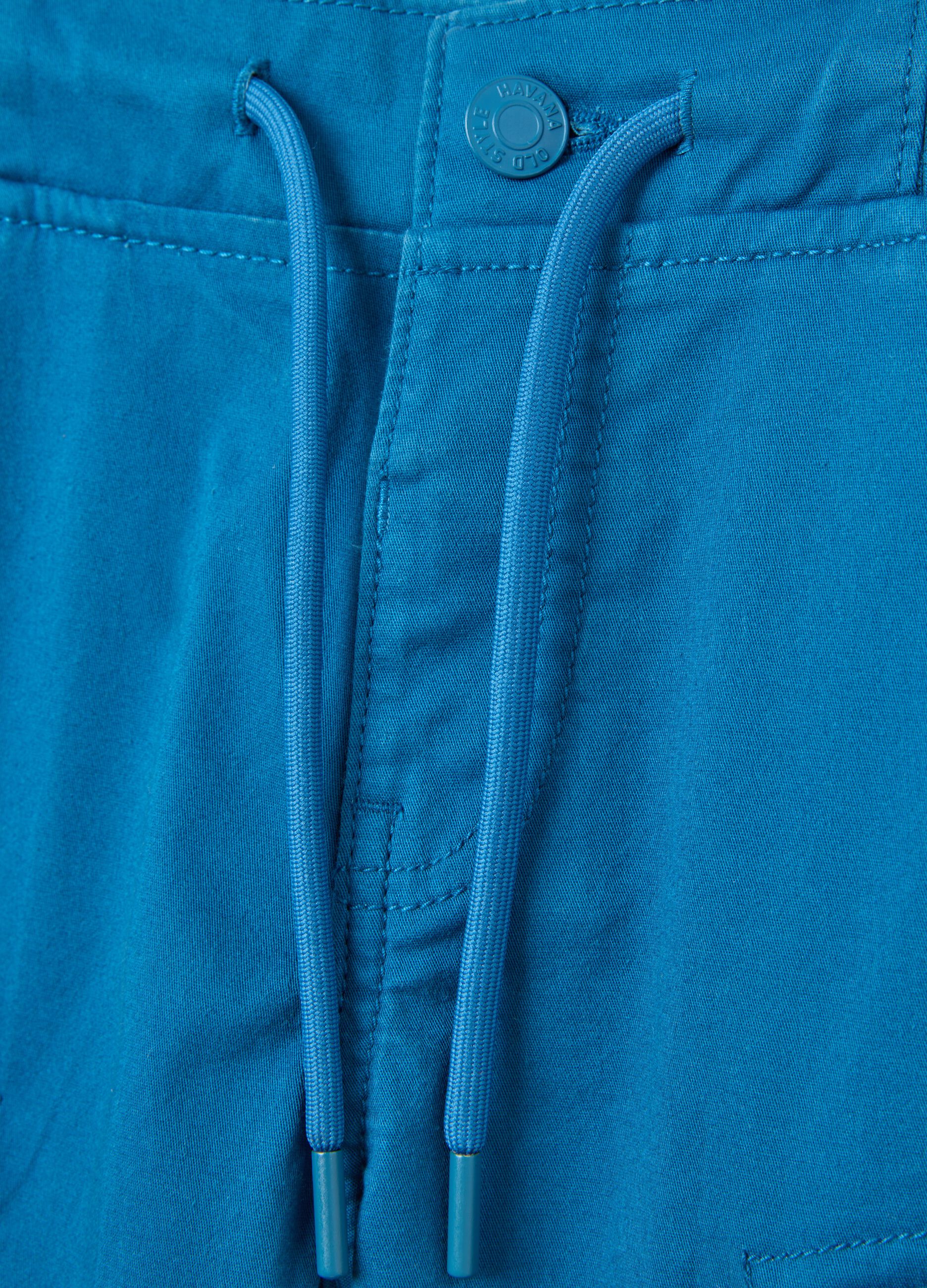 Boys' blue stretch cotton shorts, regular fit with side pockets