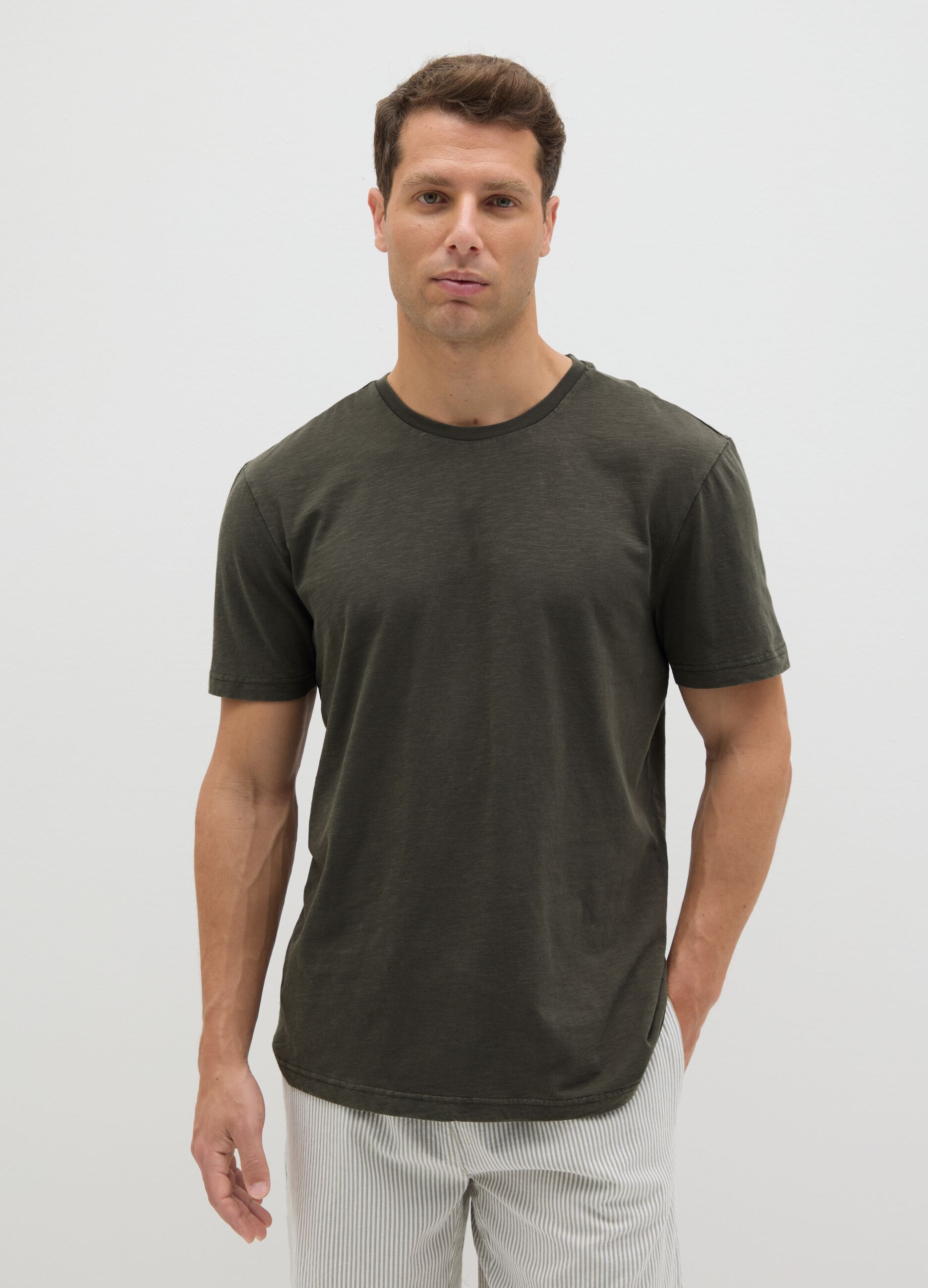Men's green pure cotton t-shirt regular fit