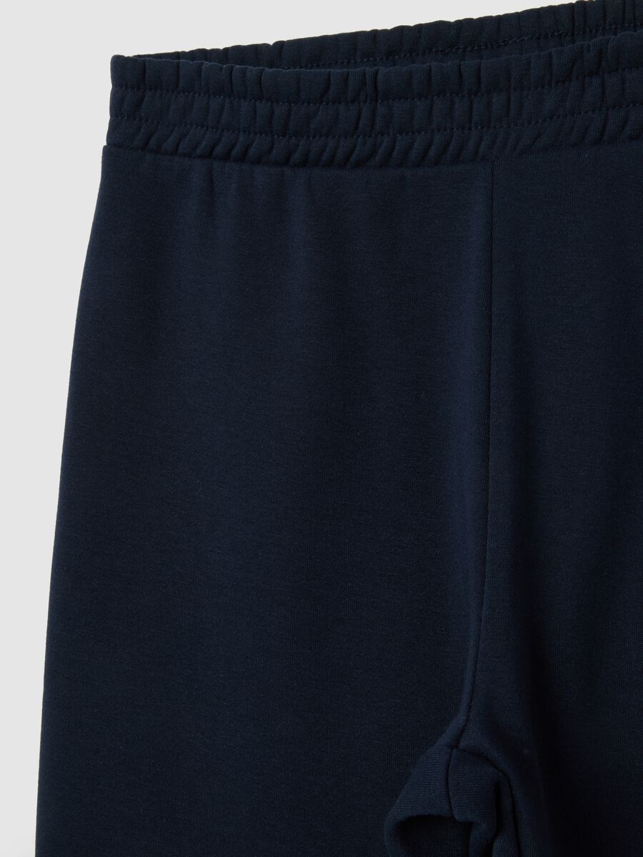 Blue cotton-blend regular fit trousers with elastic waistband_1