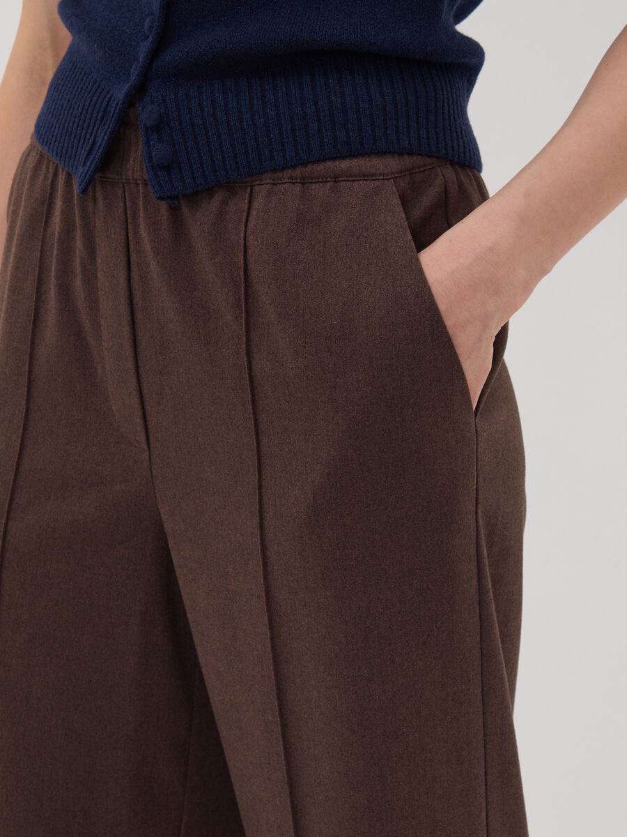 Jogger The Iconic Pants marroni wide leg in viscosa elasticizzata_3