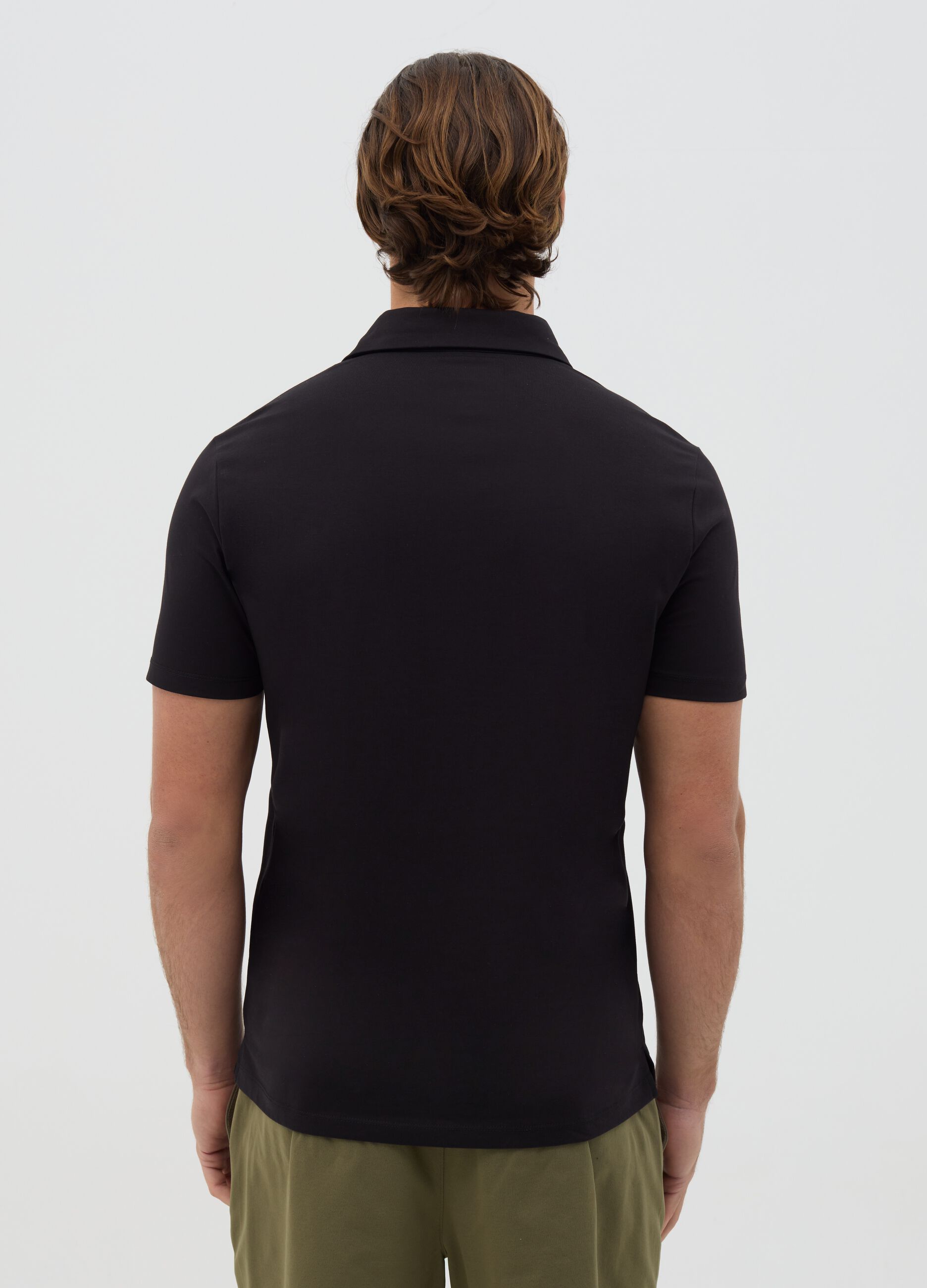Black regular-fit polo shirt with short sleeves
