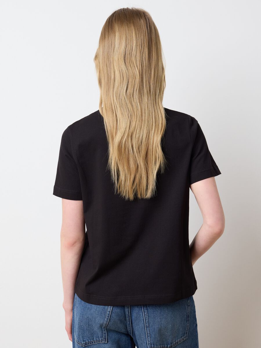Women's pure black cotton t-shirt, regular fit_3