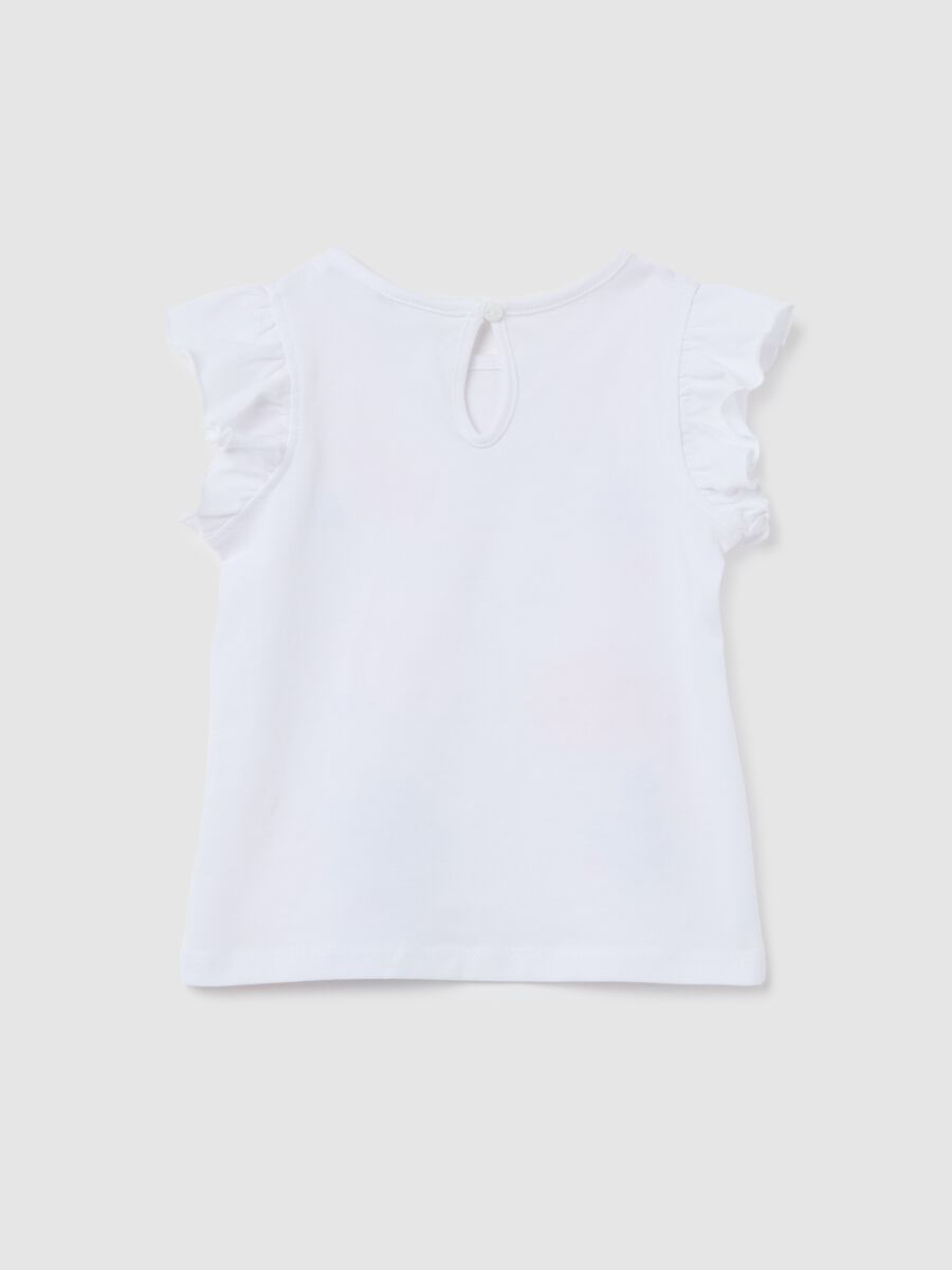 White tank top in cotton with print and flounce_1