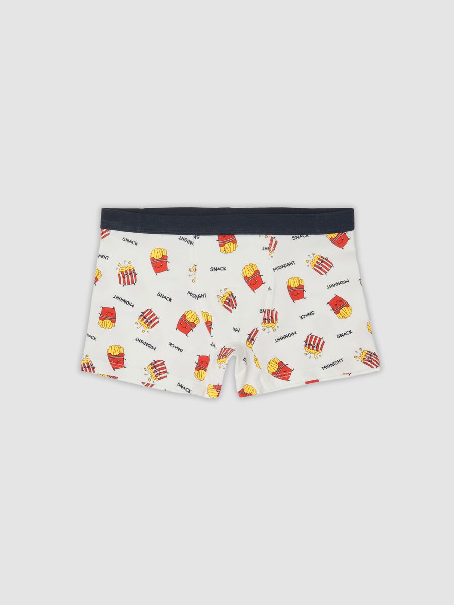 White midi boxer shorts in stretch organic cotton with French fries print_0