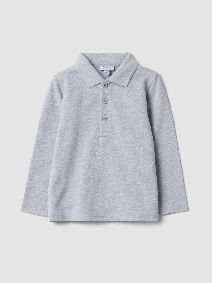 Grey organic cotton long-sleeve polo shirt_0
