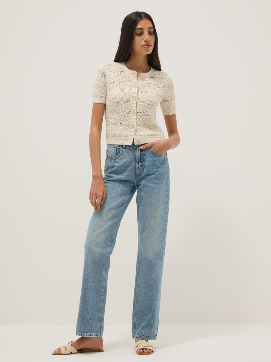 White cotton-blend regular-fit knitted cardigan_2