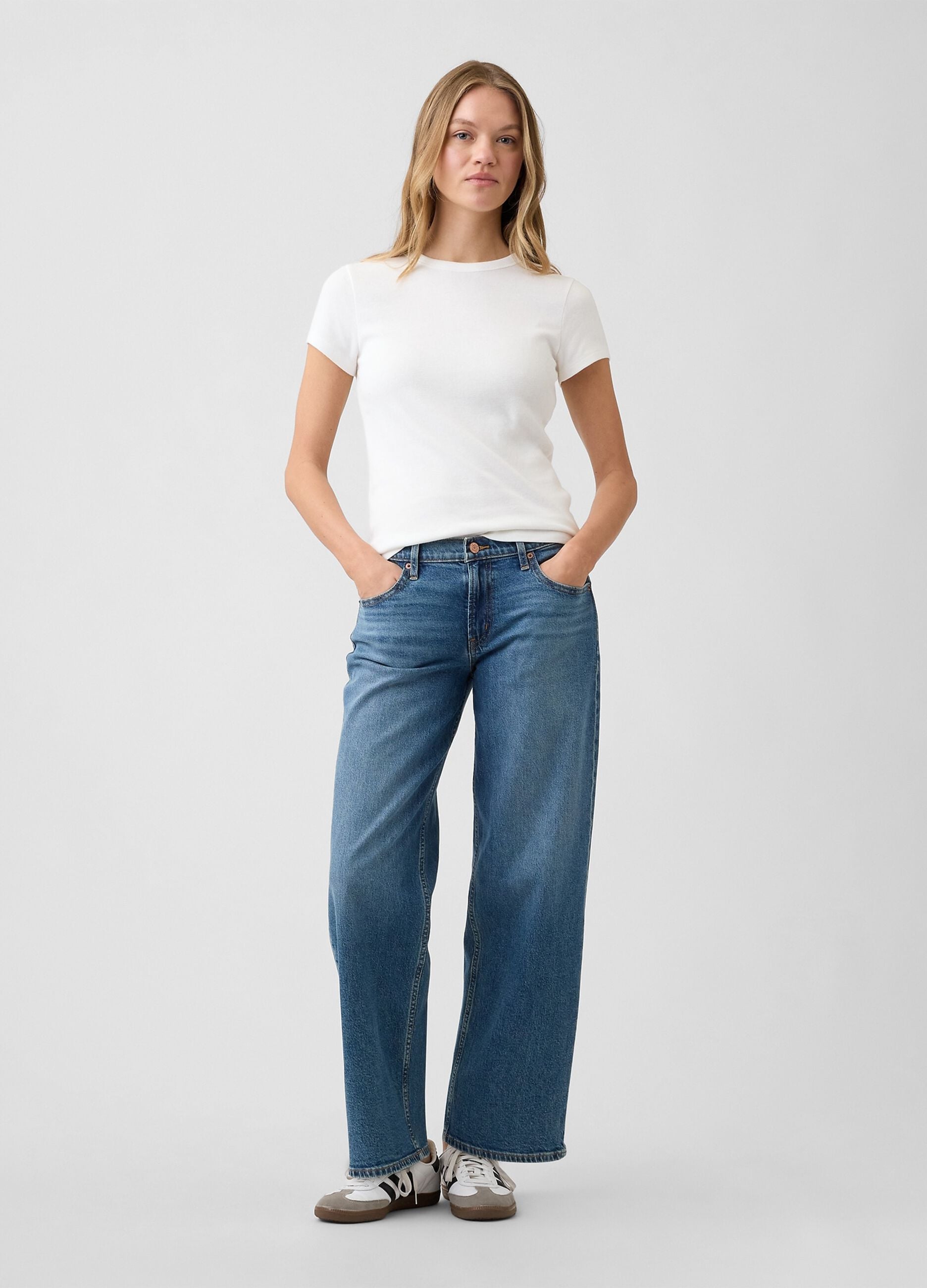 Stretch cotton wide-leg denim jeans