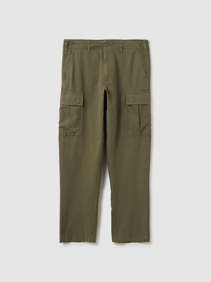 OVS Green Linen and Cotton Cargo Trousers_4