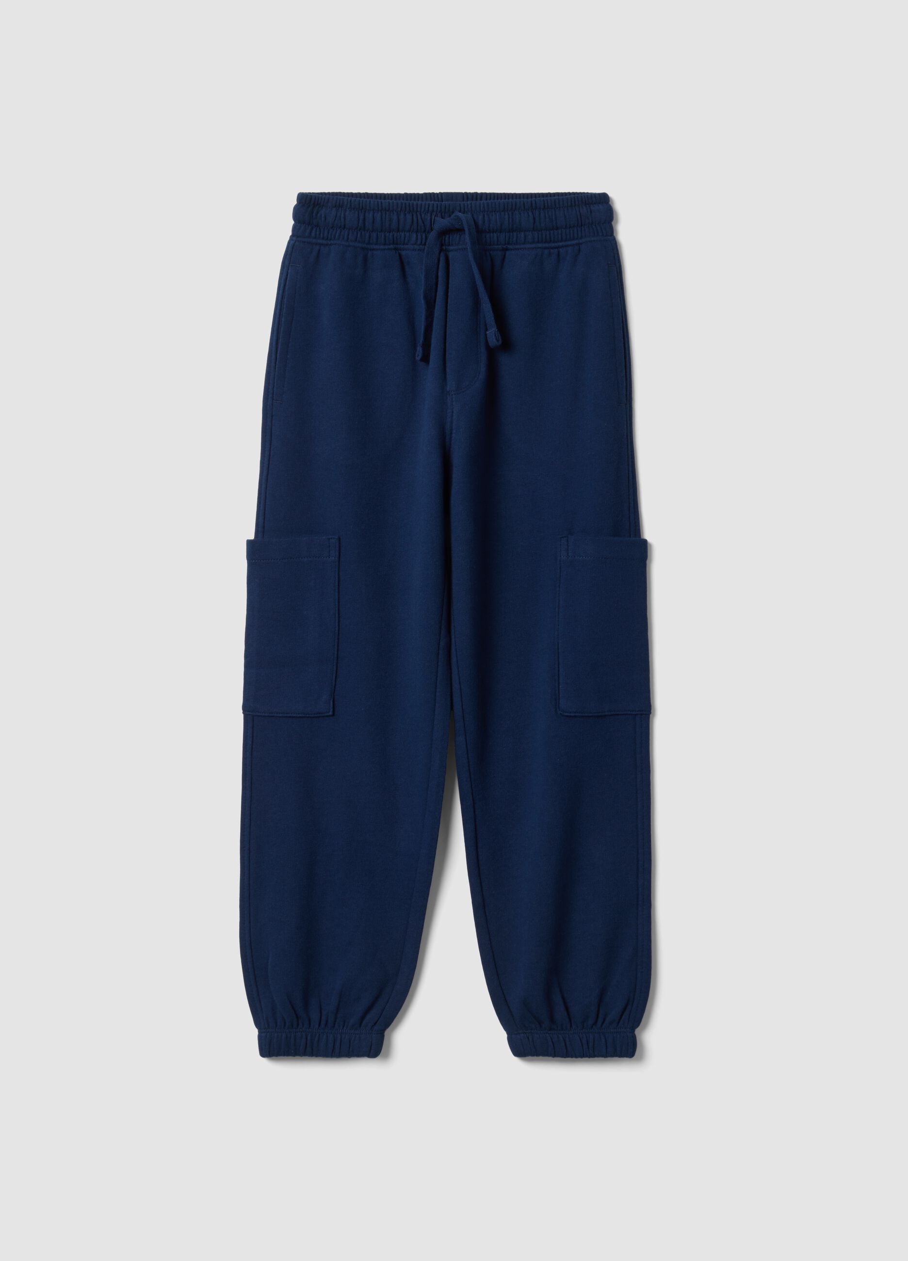 Pantaloni jogger blu in puro cotone organico con tasche cargo per bambino