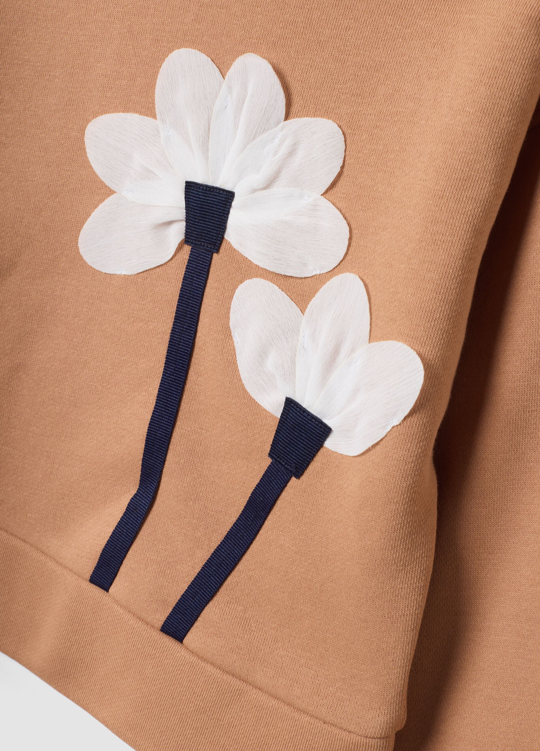Brown cotton-blend crew-neck sweatshirt with floral print