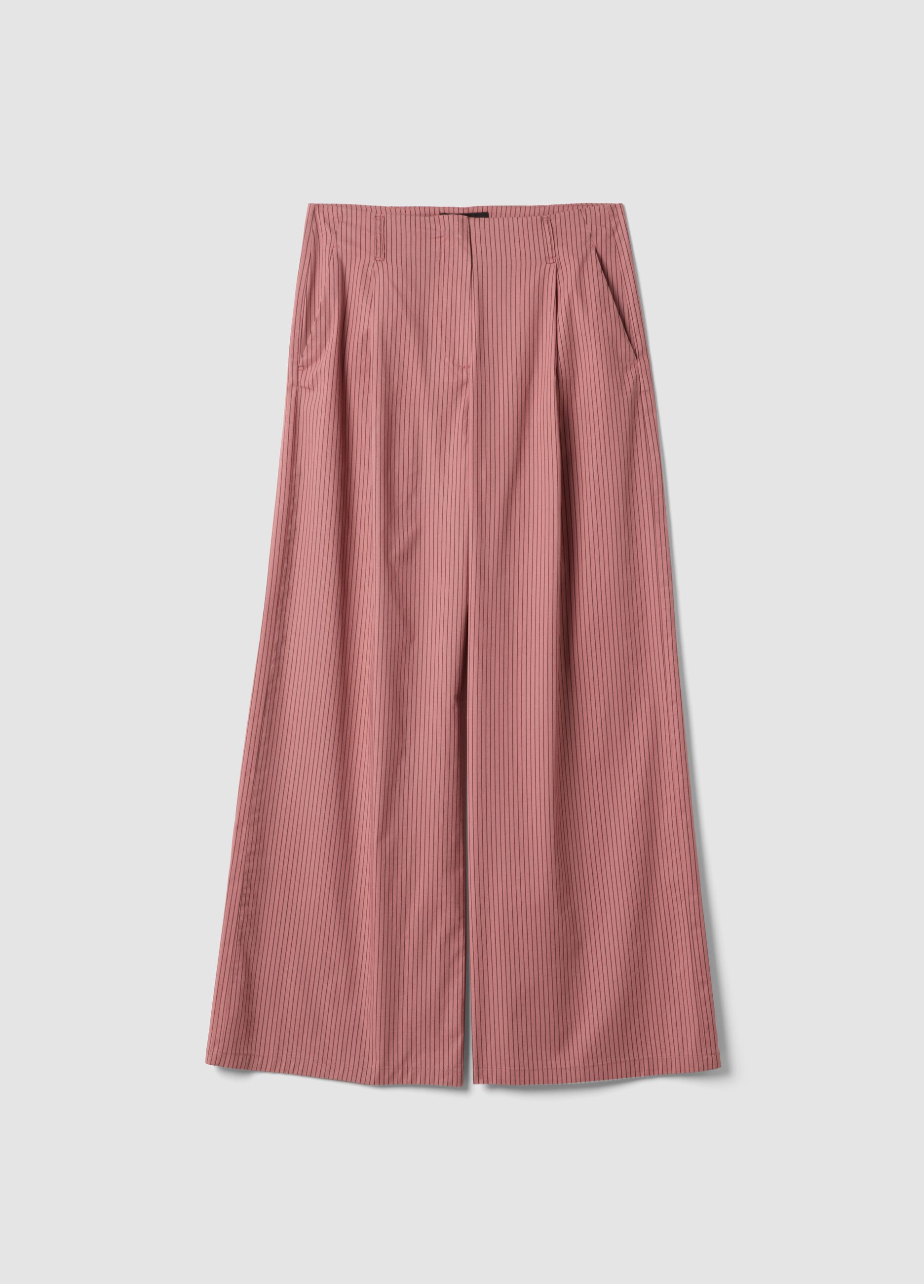Pantaloni rosa palazzo in cotone elasticizzato a righe