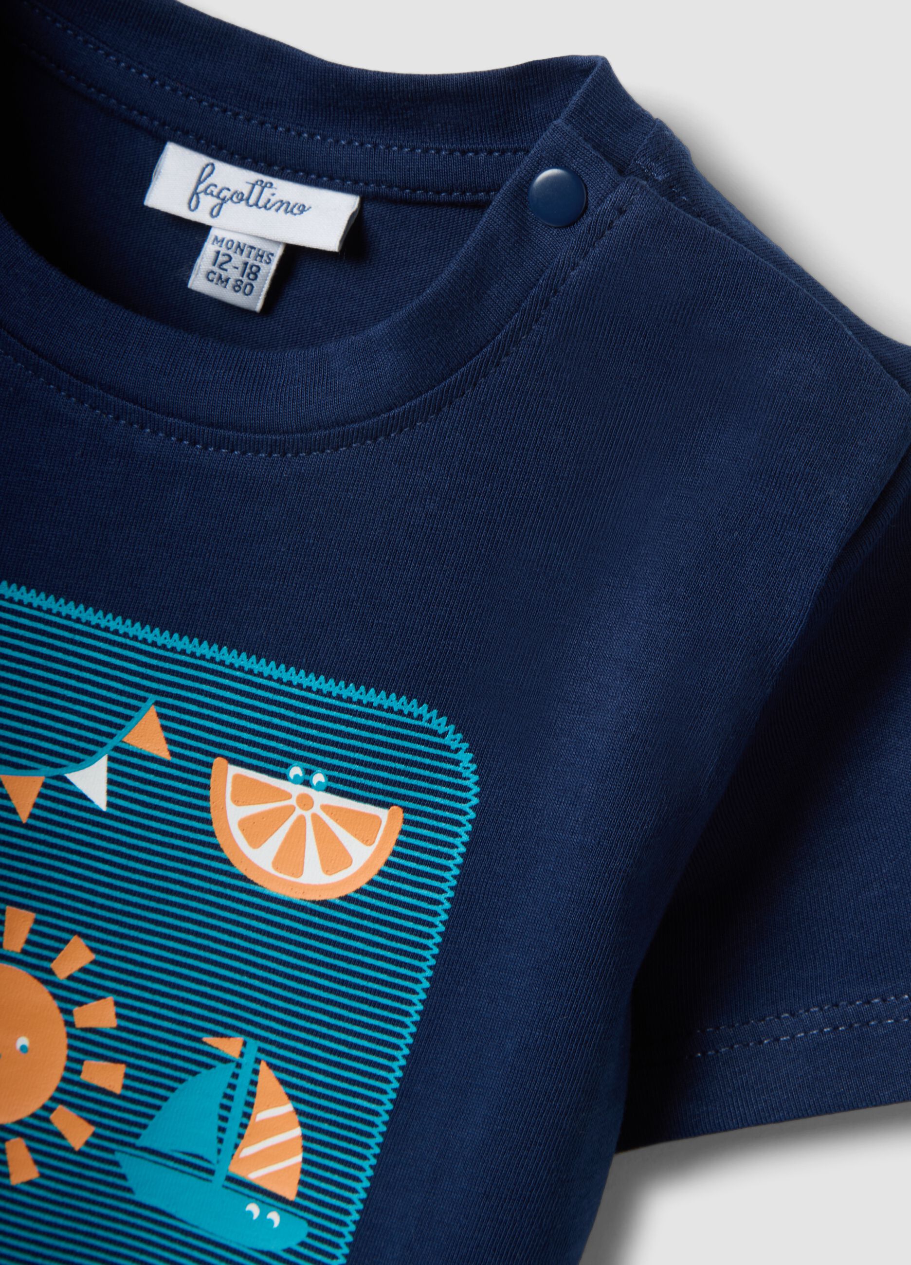 Blue pure cotton boys&rsquo; regular-fit T-shirt with nautical print