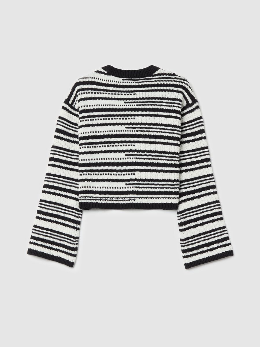 Pullover crop in cotone con lavorazione a righe_4