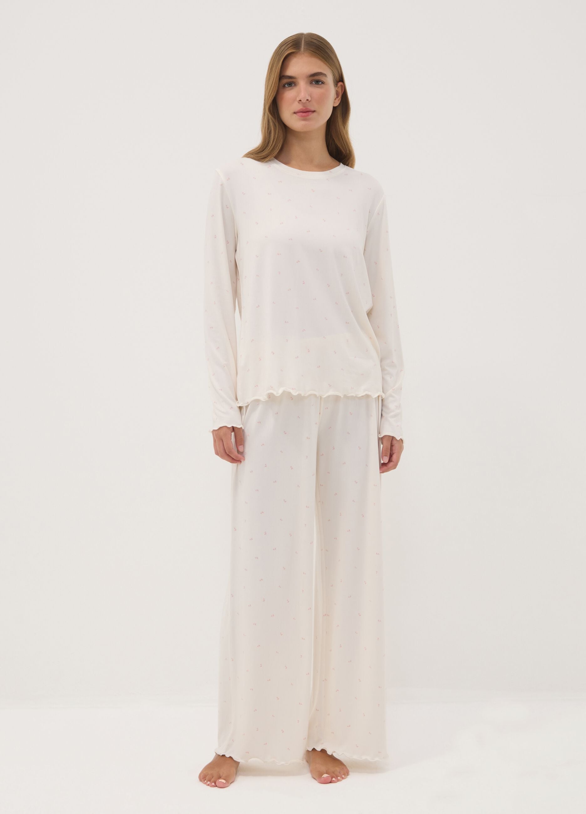 Black stretch-fabric crew-neck pyjamas