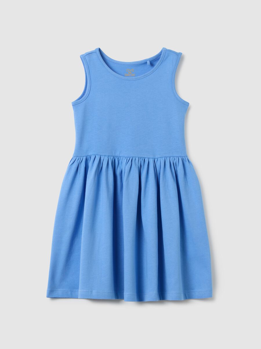 Sleeveless blue dress in pure cotton for girls_0