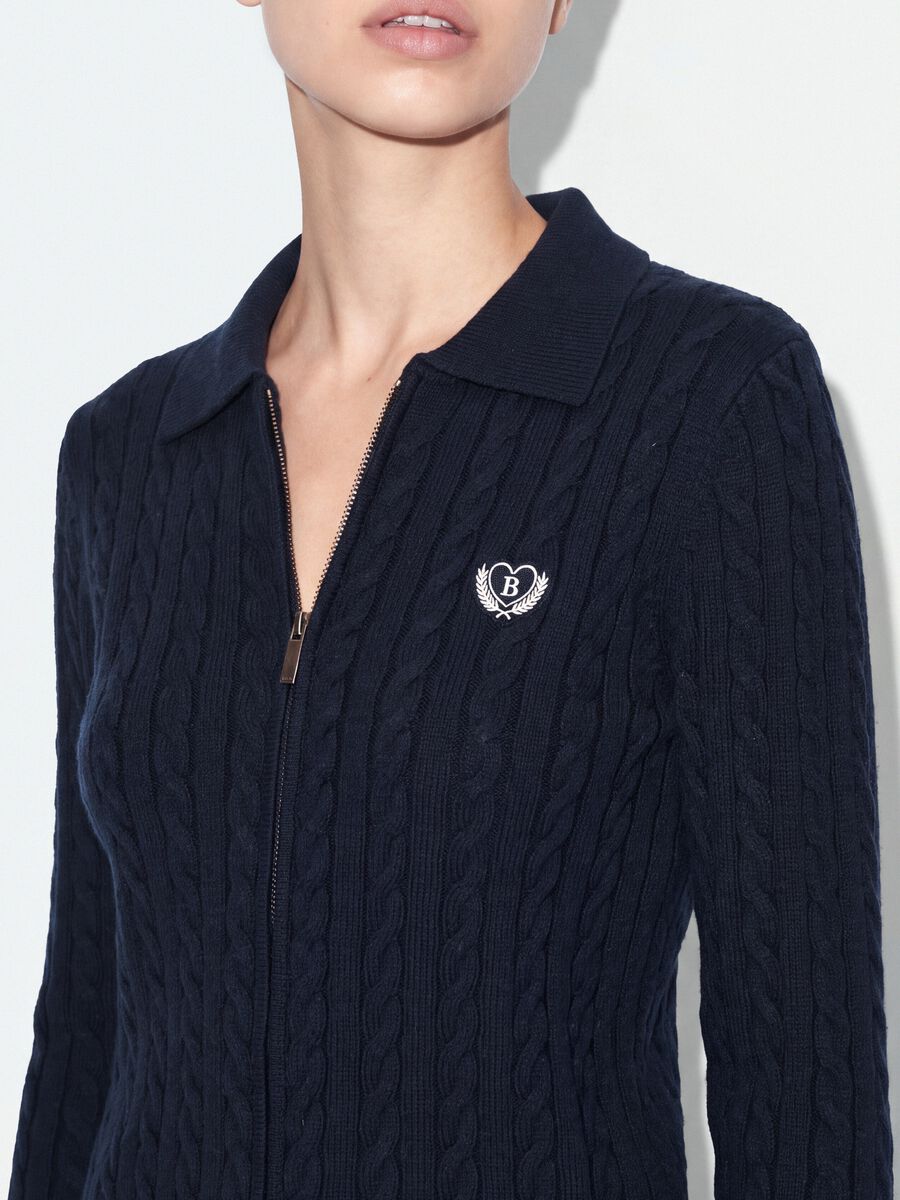 Cardigan blu scuro in misto viscosa con collo polo fitted_3