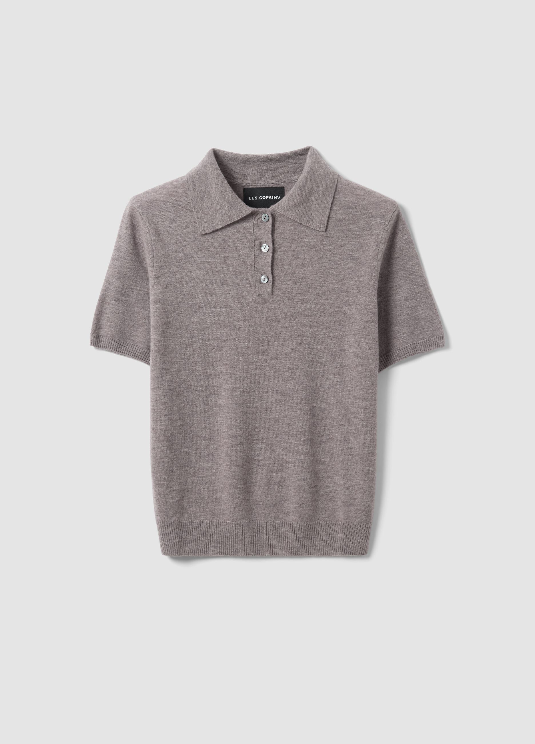 Taupe-grey pure wool polo-collar jumper, regular fit