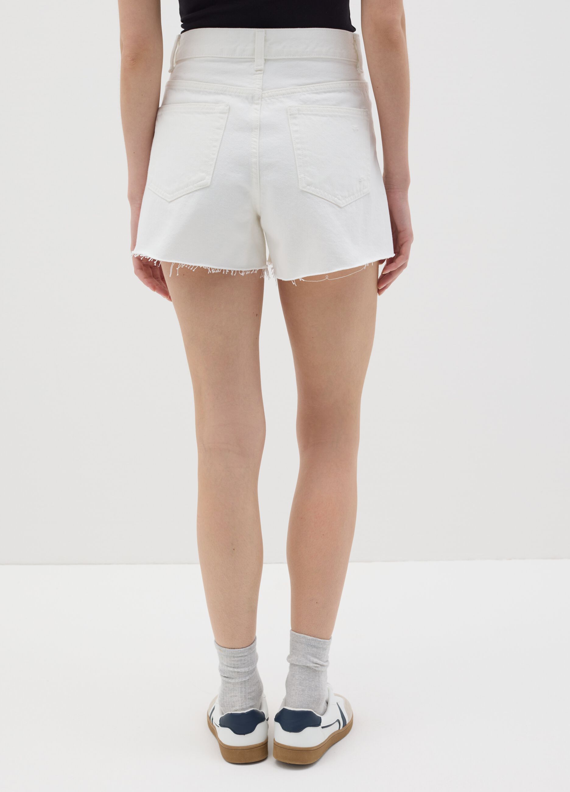 Shorts da donna in puro cotone bianco regular fit