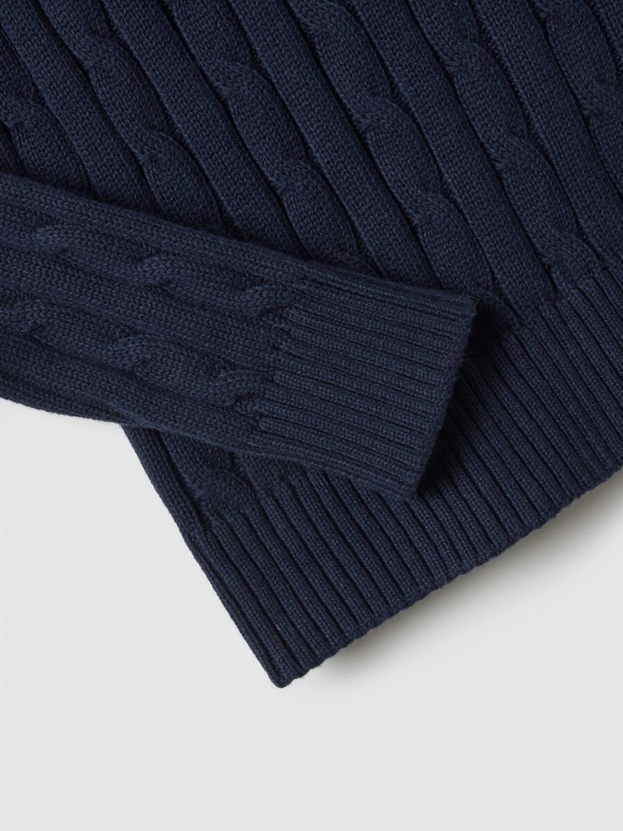 Blue pure cotton regular fit pullover with cable knit_1