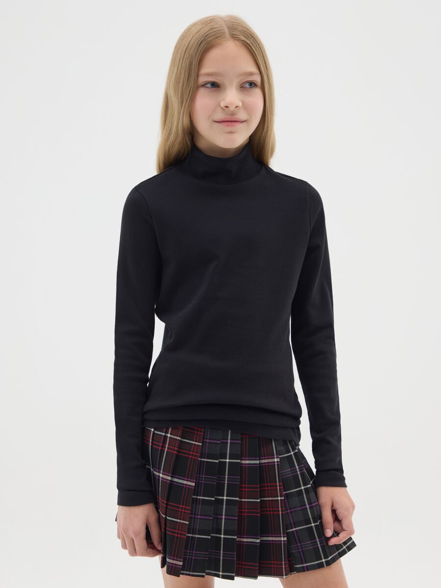 Girls' black slim fit pure cotton T-shirt_0