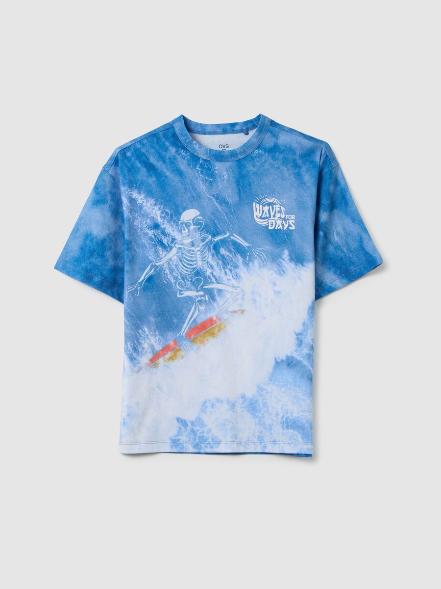 Regular fit boys' blue pure cotton T-shirt with skeleton print_3