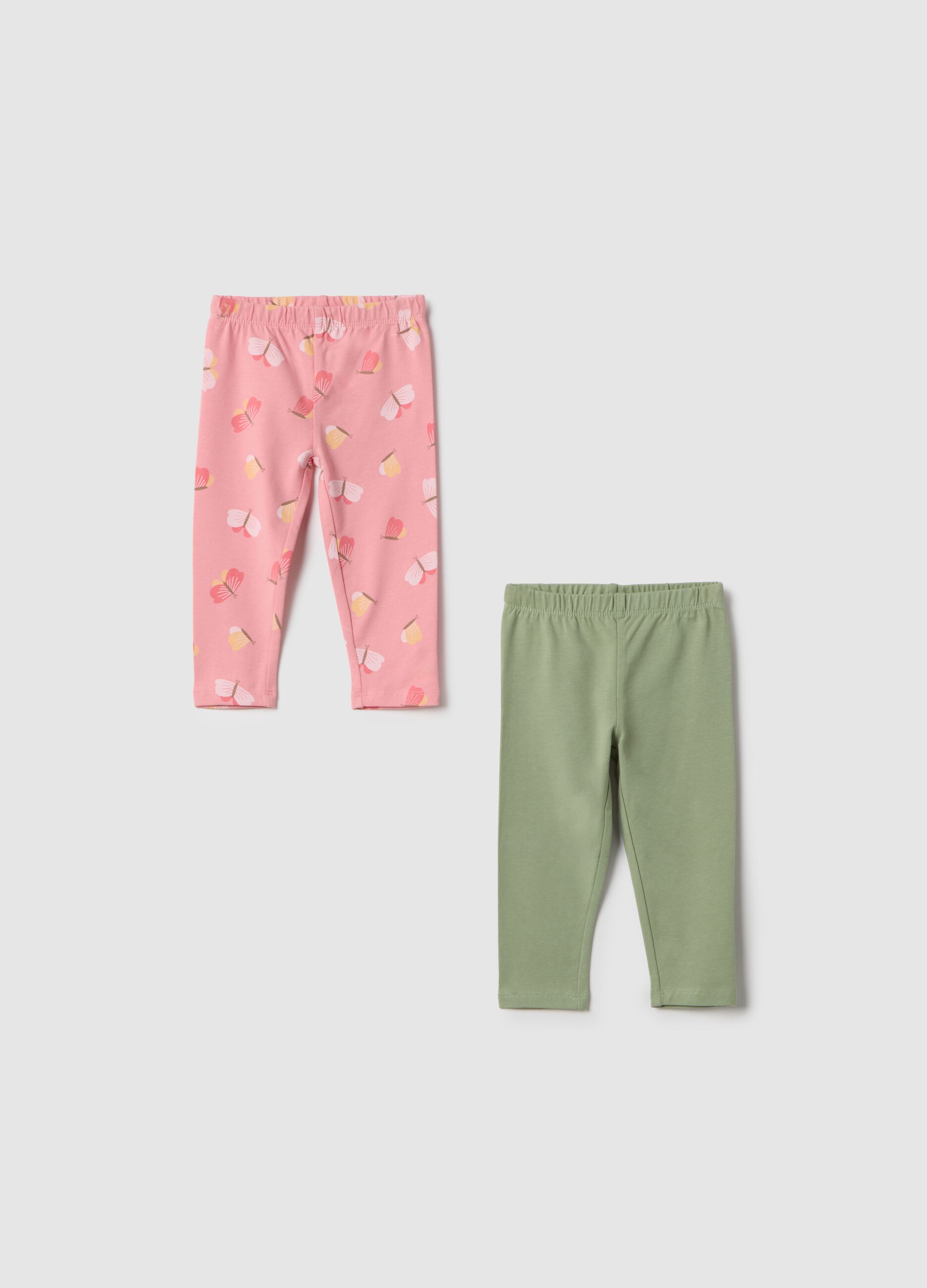 Two-pack multicolour elastic cotton leggings for slim fit baby girls
