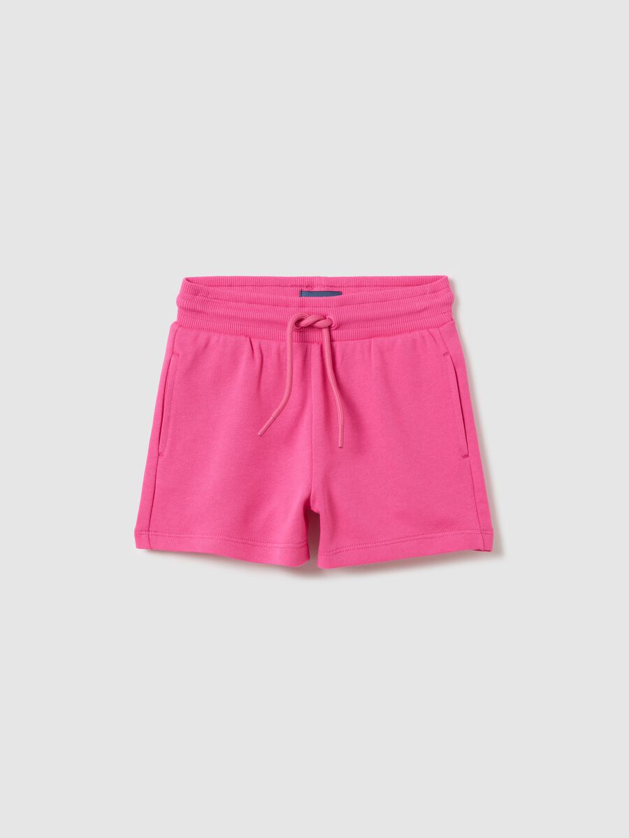 Pink French terry shorts with drawstring_0