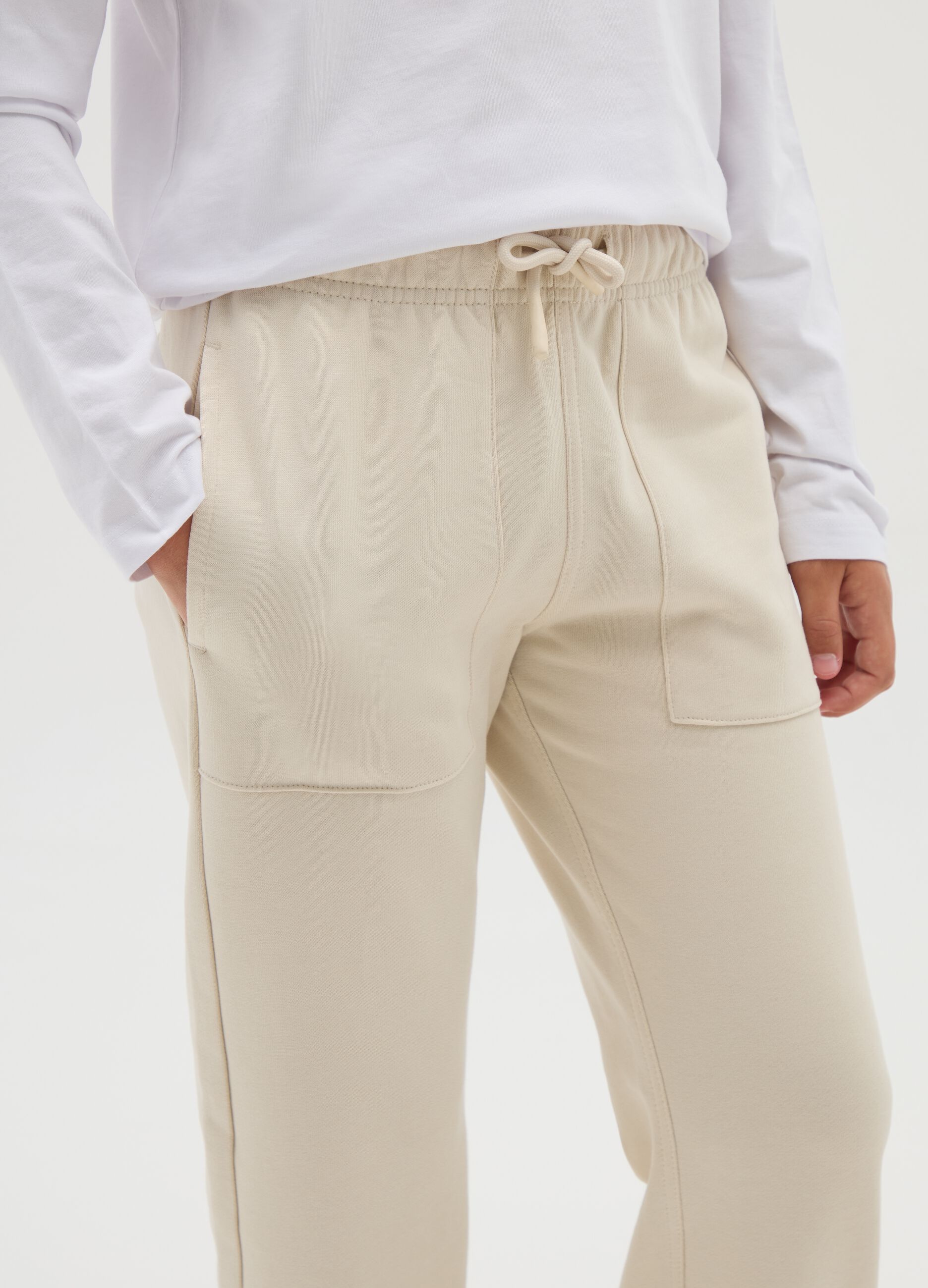 Boys' beige pure cotton regular fit jogger trousers