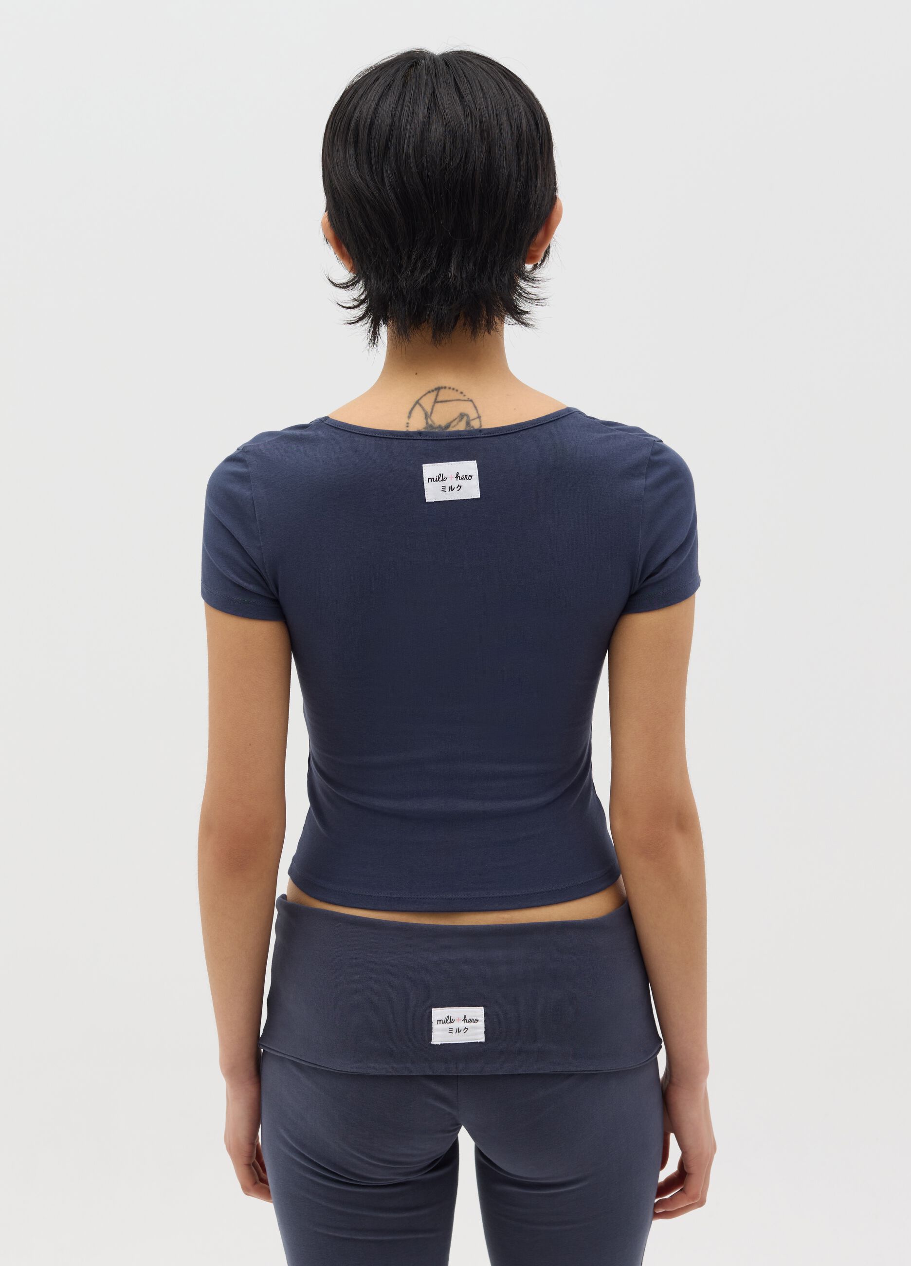 Blue T-shirt with square neckline