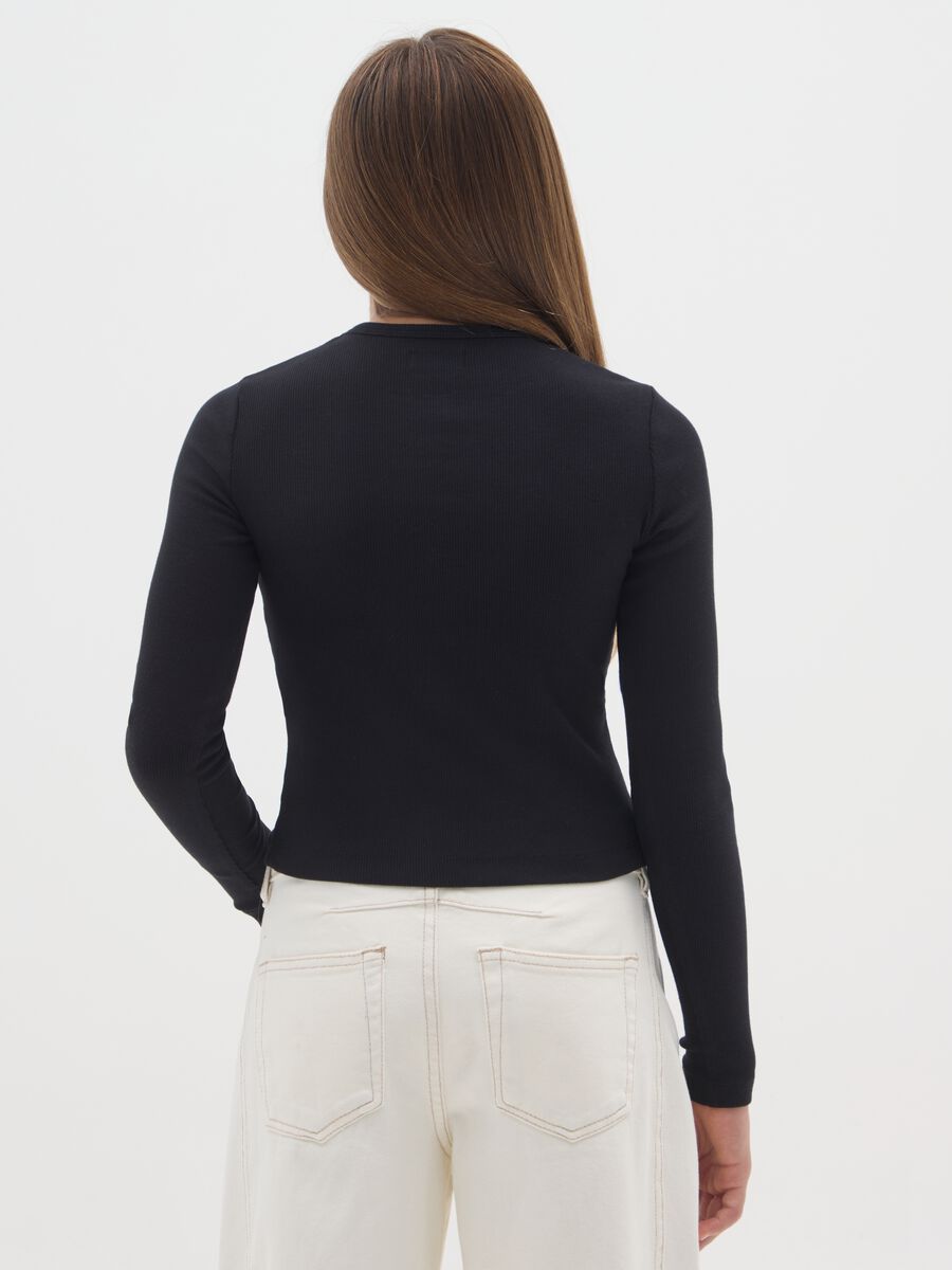 Maglietta nera da ragazze in cotone elasticizzato regular fit_1