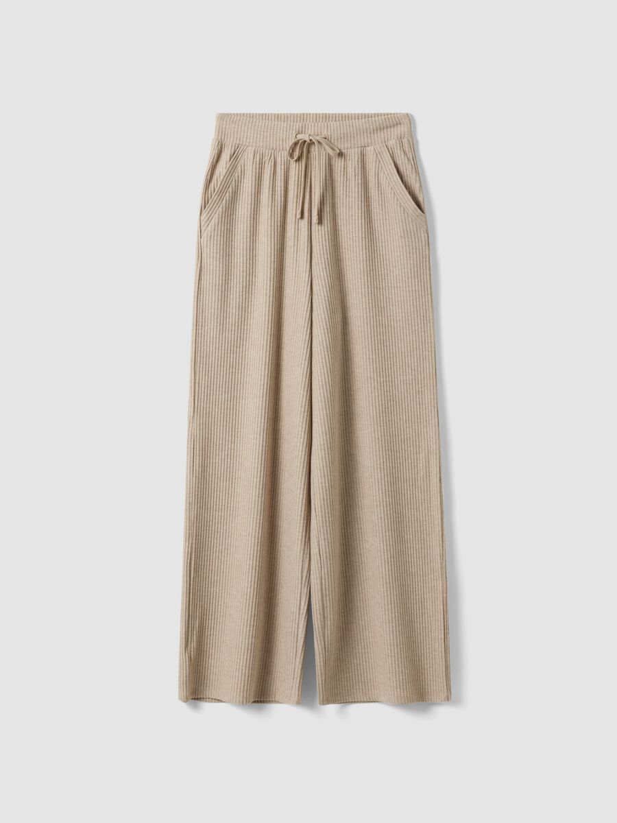 Pantaloni beige in viscosa elasticizzata a coste straight fit_0