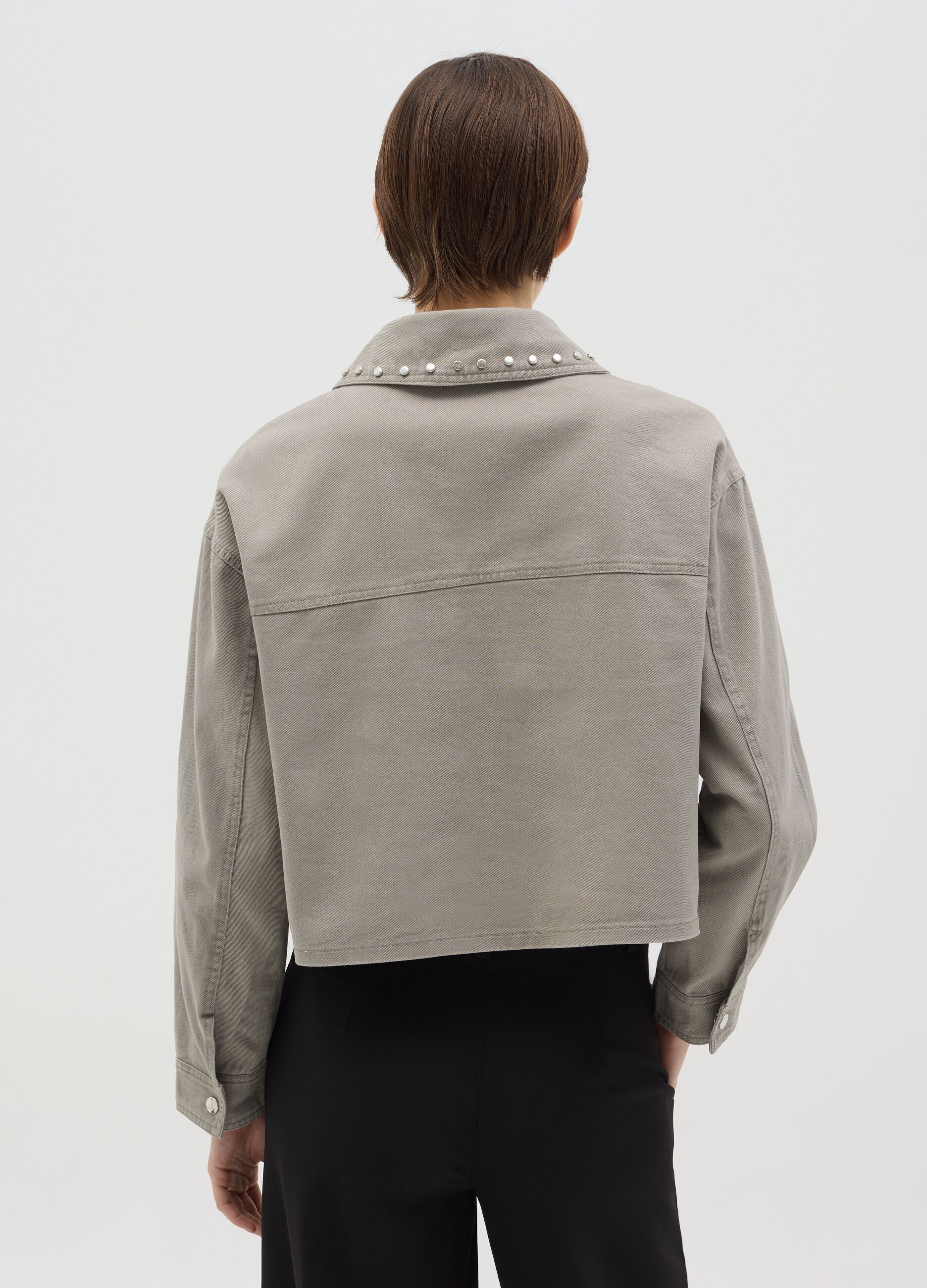 Grey jacket in cotton with studs