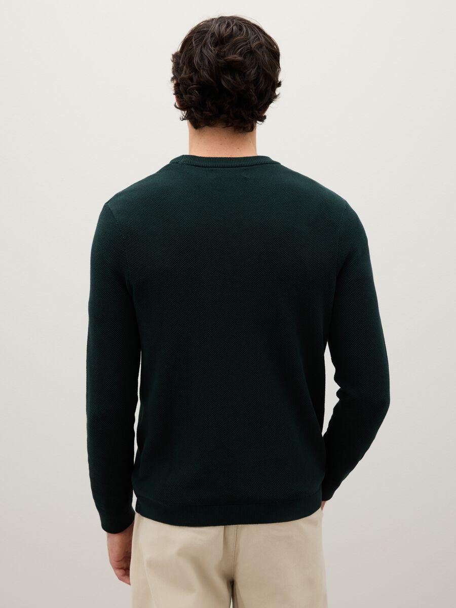 Blue Cotton Sweater with Round Neck_3