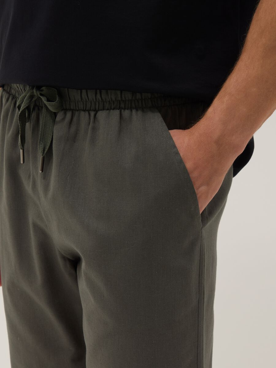 Pantaloni pigiama in misto cotone e lino verdi relaxed fit_3